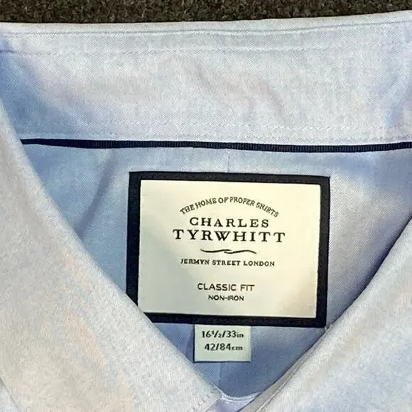 2 Chales Tyrwhitt Large Classic Fit Shirts Pink Patterned & Blue Oxford Cloth - Picture 6 of 16